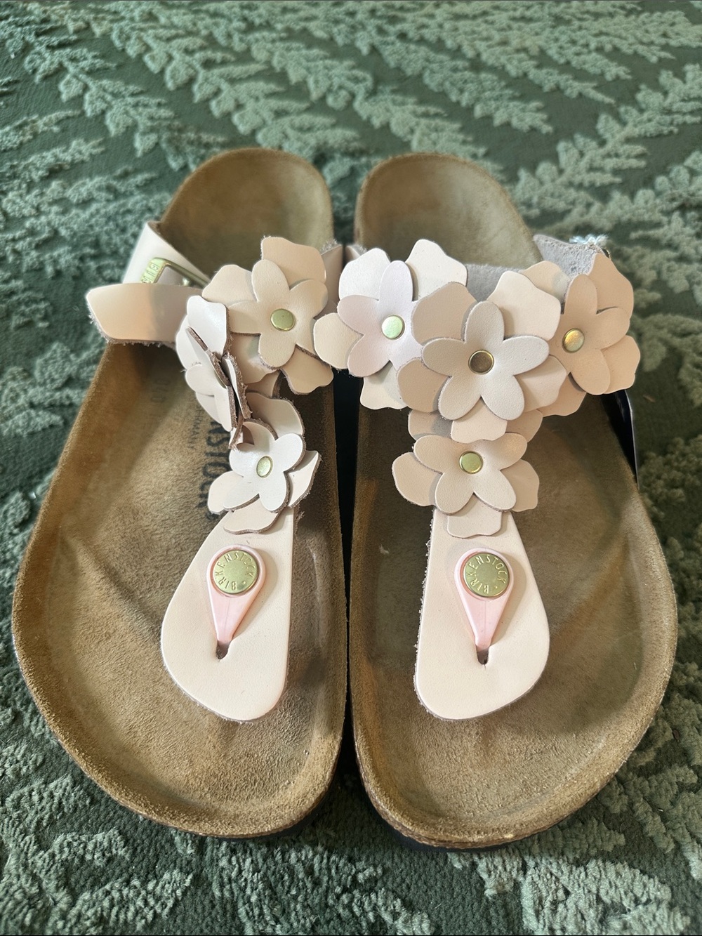 Birkenstock Gizeh Pink Floral Leather Thong Sandals